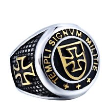 Mens Masonic Knights Templar Ring Cross Shield Men Stainless Steel Size 7-13