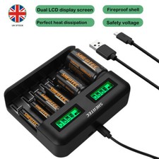 8-Slot Fast Smart LCD Battery Charger UK & AA AAA C D Ni-MH Rechargeable Battery