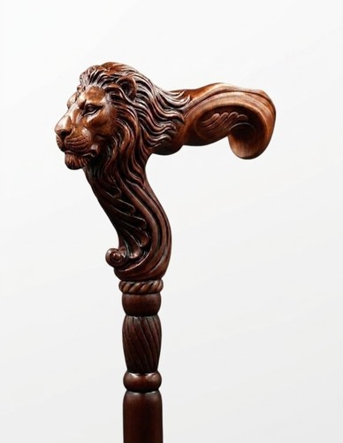 Hand carved wood lion head - lion,