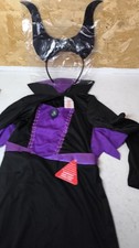 Kids Disney Official Maleficent Costume + Horns Girls Evil Fairy Fancy Dress