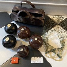 Vintage Lawn Bowls Bundle Set - Bowls, Bag, Net, Scorer & Terry Measure Antique