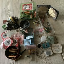 Vintage salmon fishing tackle: lures, flies, hooks, lead weights, spinners, etc.