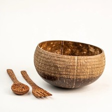 900ml Ring Jumbo Coconut Bowl with Spoon Fork Eco-Friendly Natural Handmade