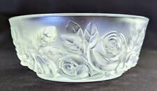 Vintage Signed Verlys France Rose Embossed Bowl Satin Frost Matte Glass