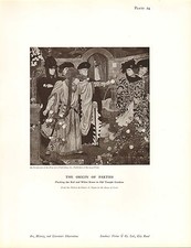 1920s half tone print -  plucking the red & white  roses in old temple gardens