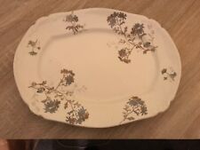 RIDGEWAYS Antique Victorian green & white floral meat platter,  14” x 10”