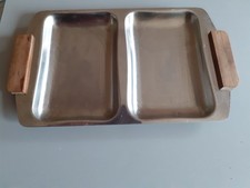 Vintage small Stainless Steel - 2 Compartment Divided Platter - Snack Tray 