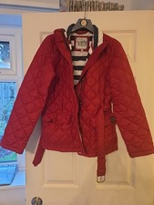 Tom Joules Ladies Size 10 Red Quilted Jacket / Coat with Belt and Pockets