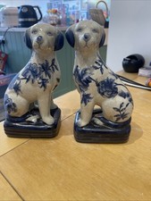 Blue Ironstone China Dog Bookends Pair