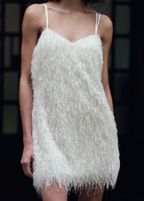 ZARA White Metallic Thread Mini Dress with Fringing Size M Holiday 9207/965