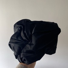 1920s Original Cloche Turban Black Satin Ruched Hat 54cm Circumference  