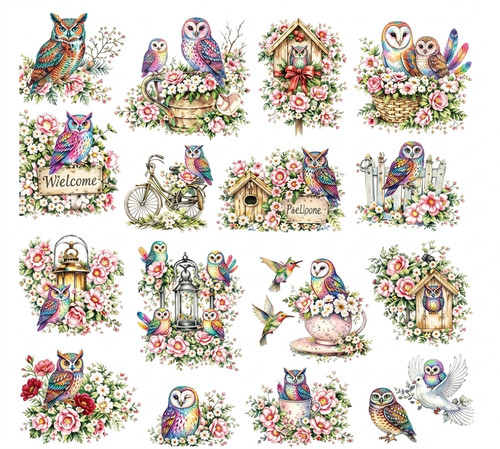 Sheet colorful owl dtf - 16, uv
