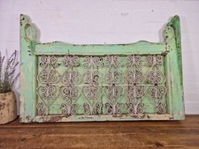 Large Vintage Indian Solid Wooden Window Frame Shutters Wrought Iron Bars