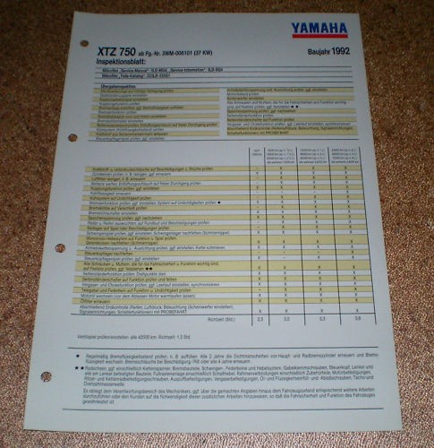 Inspection sheet yamaha xtz - yamaha,
