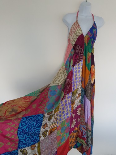 Colourful patchwork dress maxi - colourful,