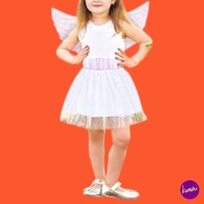 HONMOK Girls 3-Piece Angel Costume, Tutu Skirt, Wings & Halo, White Age 3–10 Yrs