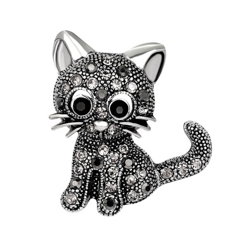 Black cat brooch pin - black,