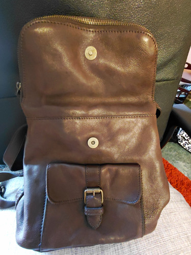 Brown leather soft daypack - leather,