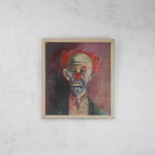 Vintage Oil on Board Portrait Painting of Bimbo The Clown Framed Signed #102642