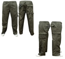 Mens Lightweight Elasticated Cargo Combat Cotton Work Pants Trousers Bottoms