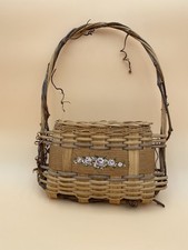 Wall Hanging Basket Wicker French Country Hand Painted Pink Roses Shabby Chic