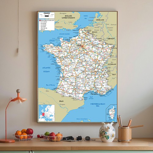France wall map detailed road - france,