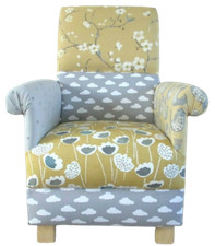 Mustard Patchwork Fabric Adult Chair Armchair Stars Clouds Accent Ochre New Grey
