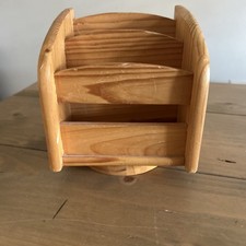 Retro Slatted Square Wooden Rotating Napkin Pen Holder Turntable Ball Bearing 