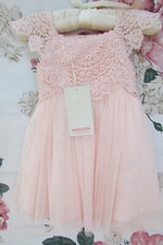 MONSOON BNWT Pink Cotton Lace Estella Christening Party Occasion Dress 0-3  £48