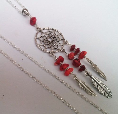 Silver red coral gemstone - silver,