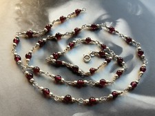 925 Sterling Silver Ball Chain Necklace with Garnet Gemstones