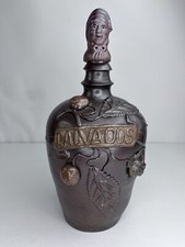 Vintage French Stoneware Calvados Empty Liquor Bottle With Head Stopper