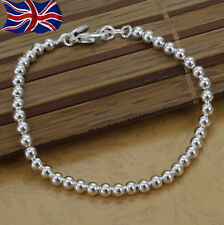 925 Sterling Silver plated Bracelet Ball Bead 4mm Shiny 8"  Girls Gift UK