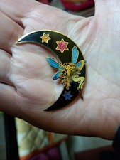  Crescent Moon & fairy whimsical Cloisonne Pin Brooch.
