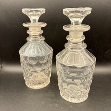 GLASS DECANTER Ring Neck Dimpled 8" Tall 739g x 2 Wine Sprits Stoppered Bottles