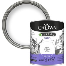 Crown Quick Dry Satin Paint 750ml Pure Brilliant White Interior Wood Metal Trim