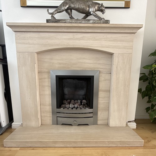 Beige stone fireplace - beige,