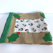 Hessian and Fabric Christmas Table Runner Puddings & Holly Hand Crafted 47" Long
