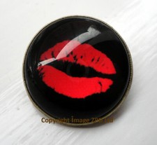 Kiss Lipstick Luscious Red lips pin badge Cabochon Love You
