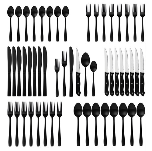 48pc black silverware set - black,