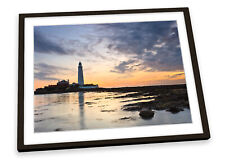 St Marys Lighthouse Sunset Tynemouth FRAMED ART PRINT Picture Poster Artwork