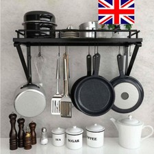 Kitchen Hanging Pot Pan Rack Wall Mount Storage Shelf Saucepan Holder 10 Hooks