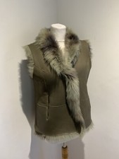 Dom Goor Toscana gilet 12 VGC shearling sheepskin reversible green leather khaki