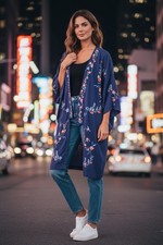 M&S Navy Embroidered Kimono