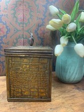 vintage crocodile alligator brass tea caddy Victorian brass over wood tin lined