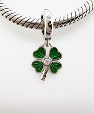 Four Leaf Clover Dangle Charm Shamrock Good Luck Genuine 925 Sterling Silver 💖