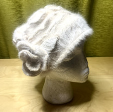 SNOXELL GWYTHER Soft Fluffy Knit ANGORA Blend Women's Cream Retro Hat size S M