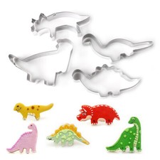 Metal 4 Piece Dinosaur Shaped Cookie Pastry Icing Cutter Mold Set