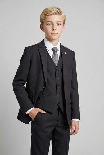 Boys black twill suit - twill, tailored