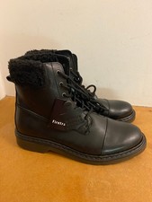 FIRETRAP DOUGLAS BLACK LEATHER FUR TRIM CUFF ANKLE BOOTS SIZE 7 - BRAND NEW